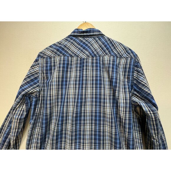 PD&C Men's Button Up Cotton Shirt Size L Blue White Plaid Long Sleeve Pockets - Picture 11 of 11